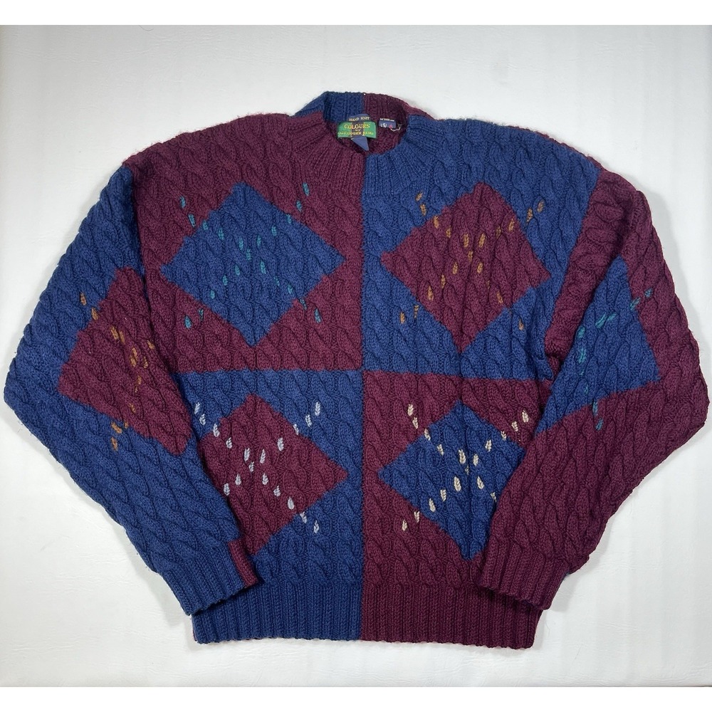 VTG Colours by Alexander Julian Sweater Mens XL Wool Cable Knit Geometric